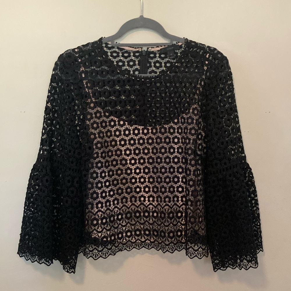 J. Crew Black Lace Top with Tan Peach Camisole sz 12